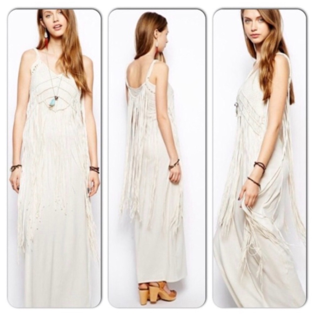 Denim & Supply RL Cream Macramé Fringe Maxi Dress - Picture 3 of 6